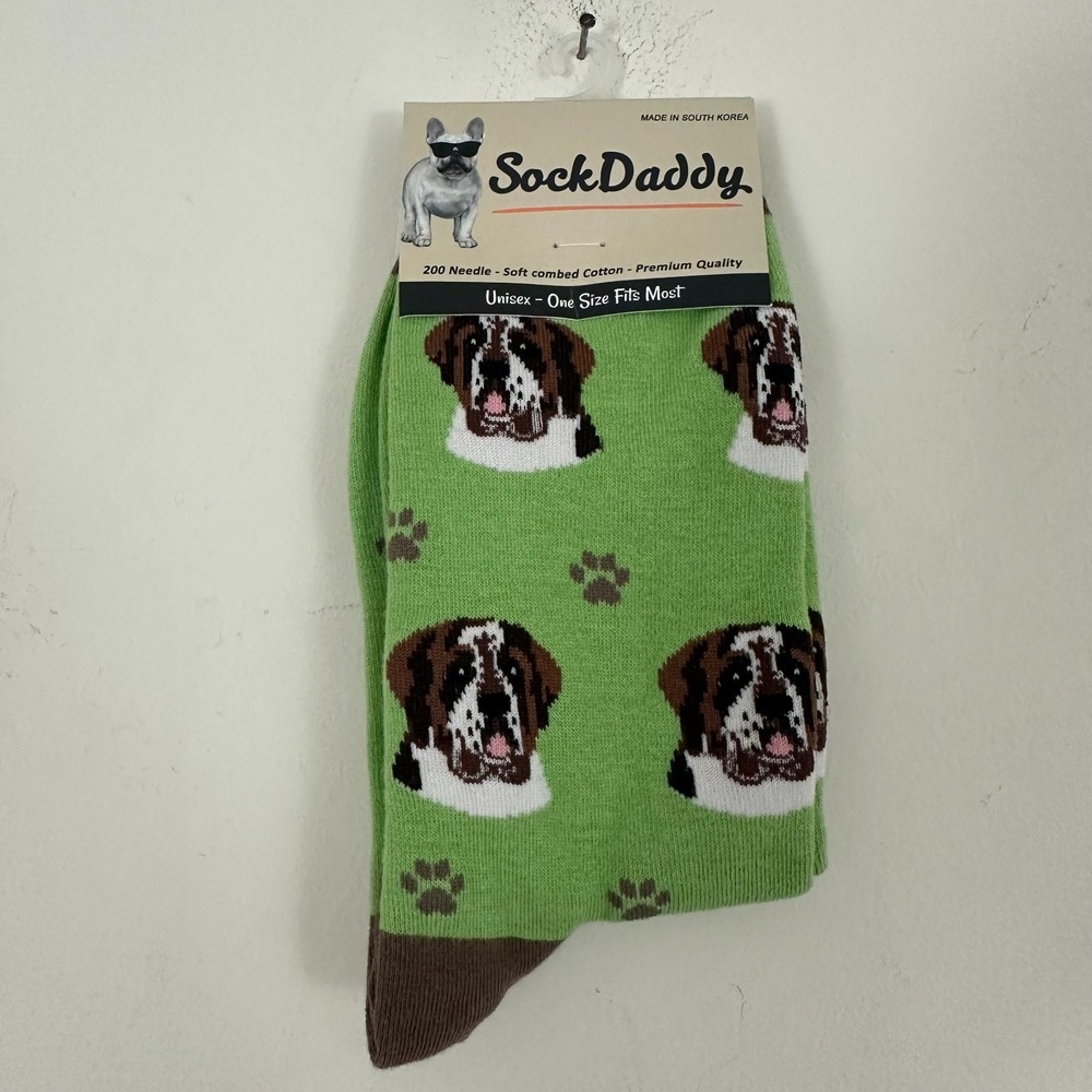 Saint Bernard Socks Daddy by E&S Pets Dog Breed Green Cotton Unisex One Size